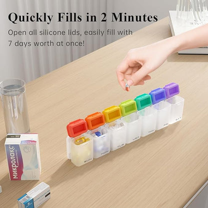 Weekly Pill Organizer Magnetic, Removable Pill Box 7 Day 1 Time a Day, Large Pill Case Travel, Week Once Daily Medication Dispenser, Medicine Container Holder for Supplement Vitamin, White