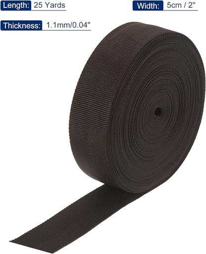 MECCANIXITY Lightweight Polypropylene Webbing Strap 2" 25 Yard Backpack Strapping Band Coffee for Outdoor Luggage Cargo Straps