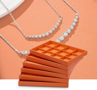Oirlv Luxury Leather Jewelry Display Tray 24 Grid Jewelry Organizer Tray with Removable Inserts Necklace Pendant Storage