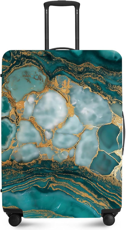 FOREVER QUEEN Green Gold Luxury Marble Luggage Cover Suitcase Protector Suitcase Cover Anti-Scratch,Stretchable Bag Cover Washable Durable Polyester