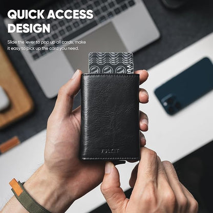 VULKIT Pop up Wallet Minimalist Cash Wallets RFID Blocking Leather Smart Credit Card Holder with Magnetic Closure for Men