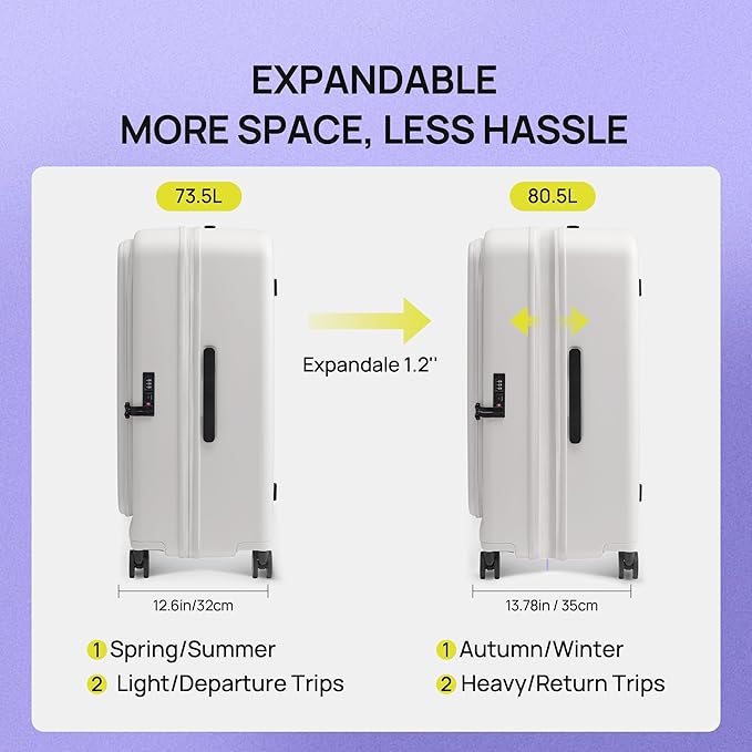 NINETYGO Medium Checked Luggage 24 Inch, Top Opening Luggage Checking In Luggage, Expandable, PC Hard Shell, Larger Capacity Checked, TSA Lock, 360° Spinner Wheels (White)