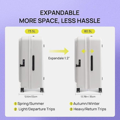 NINETYGO Medium Checked Luggage 24 Inch, Top Opening Luggage Checking In Luggage, Expandable, PC Hard Shell, Larger Capacity Checked, TSA Lock, 360° Spinner Wheels (White)
