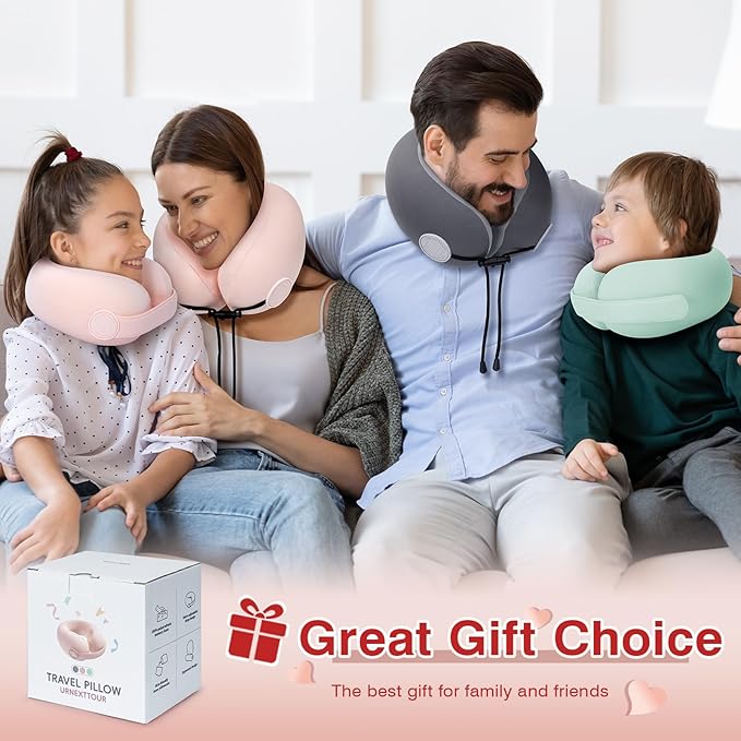 Car Pillow for Big Kids Travel Neck Pillows, Memory Foam Neck Support Travelling Pillow with Washable Cotton Pillowcases and Storage Bag, for Airplane, Train, Flight and Home Use Green