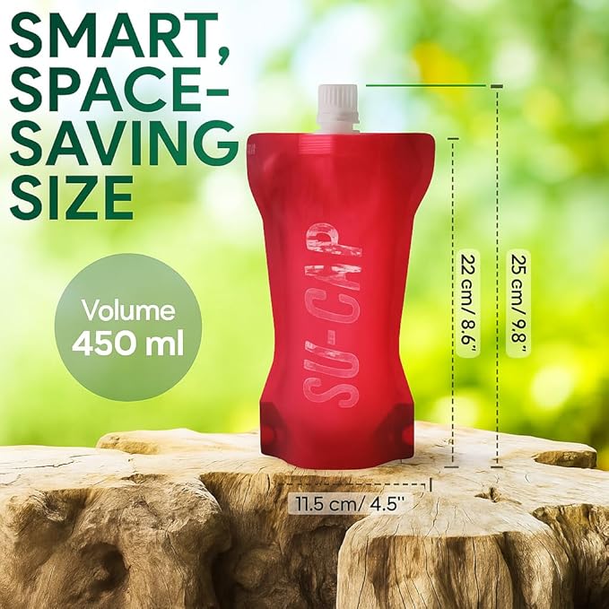 Collapsible Water Bottle – BPA Free, Foldable Sports Bottle for Hiking, Travel, Gym, Leakproof Lightweight Reusable Bottle with Carabiner – Eco-Friendly (15oz- 450 ml) (red)