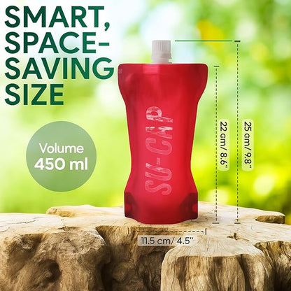 Collapsible Water Bottle – BPA Free, Foldable Sports Bottle for Hiking, Travel, Gym, Leakproof Lightweight Reusable Bottle with Carabiner – Eco-Friendly (15oz- 450 ml) (red)