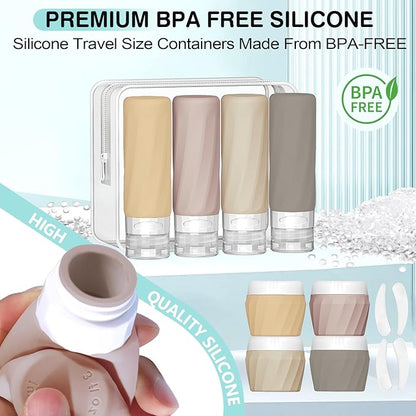 14pack Travel Bottles for Toiletries, TSA Approved Travel Size Toiletries Containers Set, Premium Silicone Leak Proof Refillable Squeezable & Creams jars Accessories Kit W/Clear Bag (Apricot)