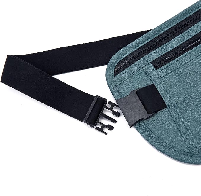 RFID Blocking Money Belt for Men Women, Slim Fanny Pack for Travel，Running,Conceal Waist Wallet for Passport Holder,Phone,Cash(Turquoise)