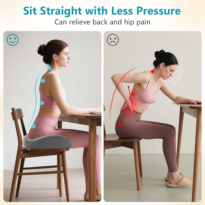 Seat Cushions for Office Chairs & Hip Pain Relief, Extra-Dense Coccyx Cushion with Sciatica Support, Ergonomic Design for Desk Chair, Car, Wheelchair, All-Day Comfort (Gray)