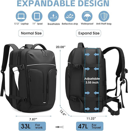 Vacuum Compression Backpack for Travel, 47L Expandable Backpack with Pump, 17 inch Laptop Backpack Luggage Flight Approved with Vacuum Compression System