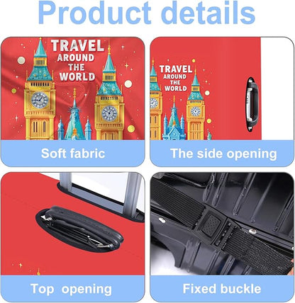 Luggage Cover Washable Suitcase Protector Anti-Scratch,Stretchable Fit for 20-34Inch Luggage Durable Travel Bag Cover with Zipper Closure (London-2, L(fits 28-30Inch suitcase))