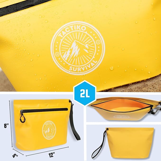Tactiko Heavy-Duty Splash Water Resistant Zipper Pouches - 3L Hold-All Organizers for Dry Bags, Travel Bags (Yellow)