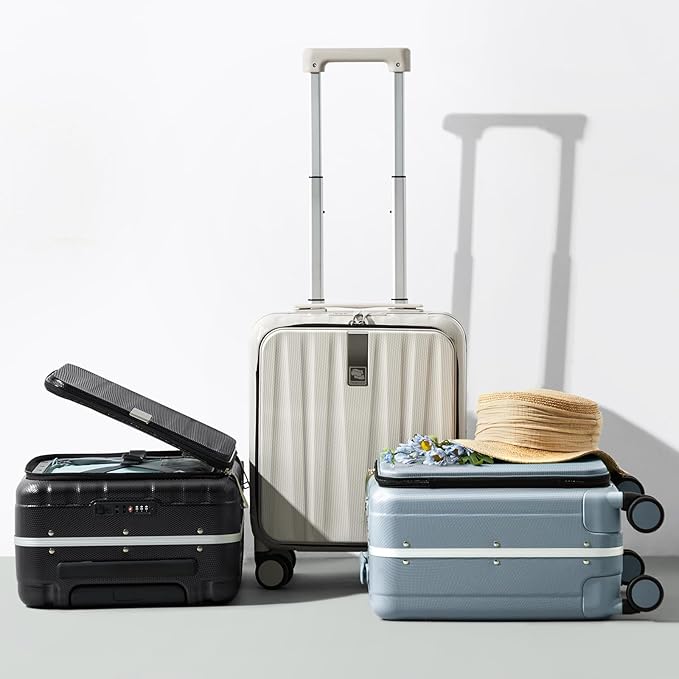 Hanke 16 inch Underseat Carry On Suitcases with Wheels,Lightweight Hard Shell Carry on Luggage with Wheels for Weekender,Top Opening Small Suitcase,Travel Luggage for Womem Men,Jet Black.