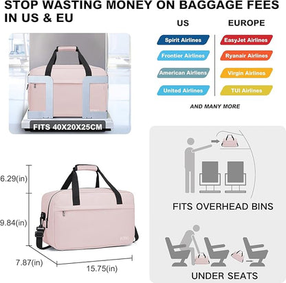 Kono Travel Duffel 20L Under Seat Carry-On Sports Tote Gym Weekender Overnight Bag - 15.75"x9.84"x7.87" Pink