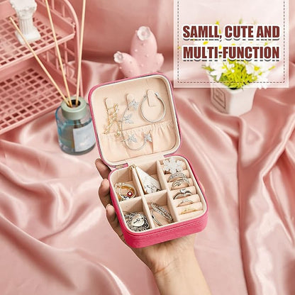 Taiyin 6 Pcs Travel Jewelry Case Box Bridesmaid Gifts Bulk Travel Jewelry Cases Boxes Small Jewels Organizers Mini Accessories Ornaments Storage for Women Girls Wedding Gifts (Rosy)