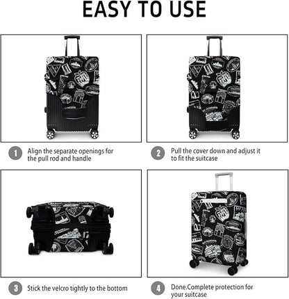 World Marks Travel Luggage Cover, Travel-Themed Suitcase Protector Stretchable, Washable Travel Suitcase Cover (L for 25-28 Inch Luggage)