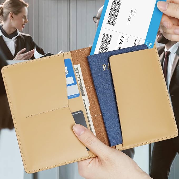 Genuine Leather Passport Holder for Travel Passport Covers with AirTag Slot Passport Wallets for Men Women Family Travel Christmas Gifts, Mens Womens Passport Holder, Beige