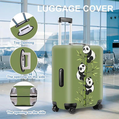 Cute Panda Luggage Cover – Bamboo Climbing Panda Suitcase Protector, Stretchable & Waterproof Travel Luggage Sleeve,XL