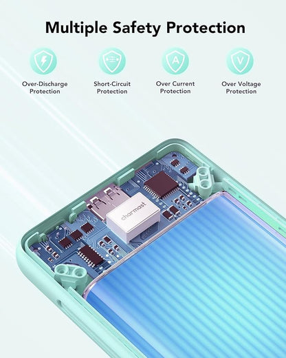 charmast Portable Charger with Built-in Cables and Plug, 10000mAh USB C Power Bank Fast Charging, External Battery Pack Slim, Travel Essentials Compatible with iPhones, Samsung Galaxy, iPad