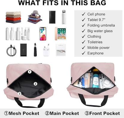 Kono Travel Duffel Bag 14L Under Seat Carry-on Bag Sports Tote Gym Bag Weekender Overnight Bags 13.78"x7.87"x7.87" Pink