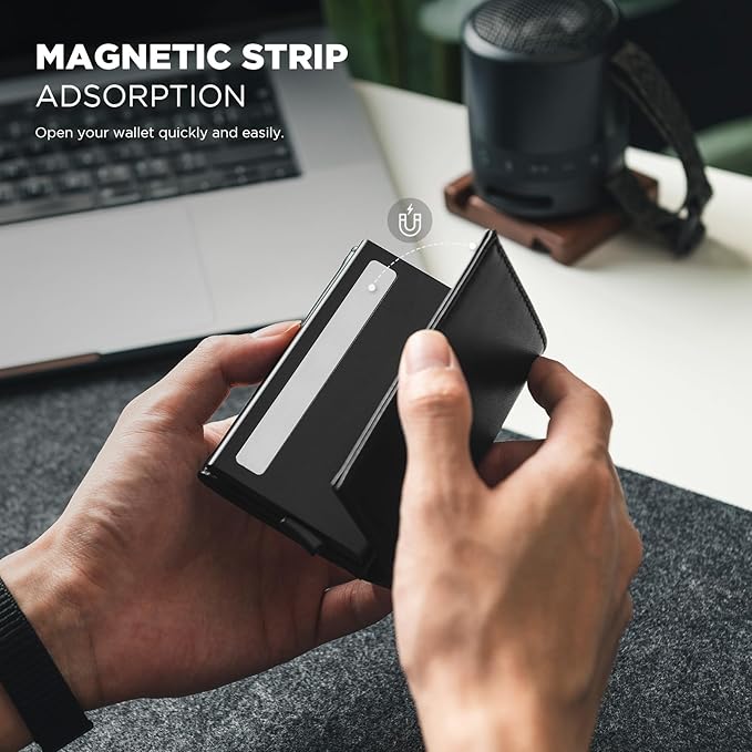 VULKIT Pop up Card Wallet Minimalist Cash Wallets RFID Blocking Leather Smart Credit Card Holder with ID window for Men