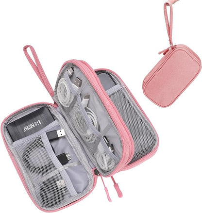 Electronic Organizer Double Layer, Water Resistant Cable Organizer Bag for Travel Essentials, Cord, Charger, Phone, Earphone, Large Size,Accessories Travel Essentials (Pink, Double-Layer)