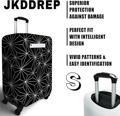 Black Polygonal Travel Luggage Cover, Travel-Themed Suitcase Protector Stretchable, Washable Travel Suitcase Cover (S for 18-20 Inch Luggage)