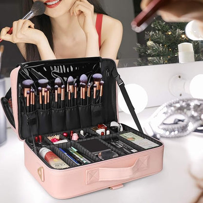 Relavel Travel Makeup Train Case Cosmetic Case Organizer Portable Artist Storage Bag with Adjustable Dividers for Cosmetics Makeup Brushes Toiletry Jewelry Digital Accessories