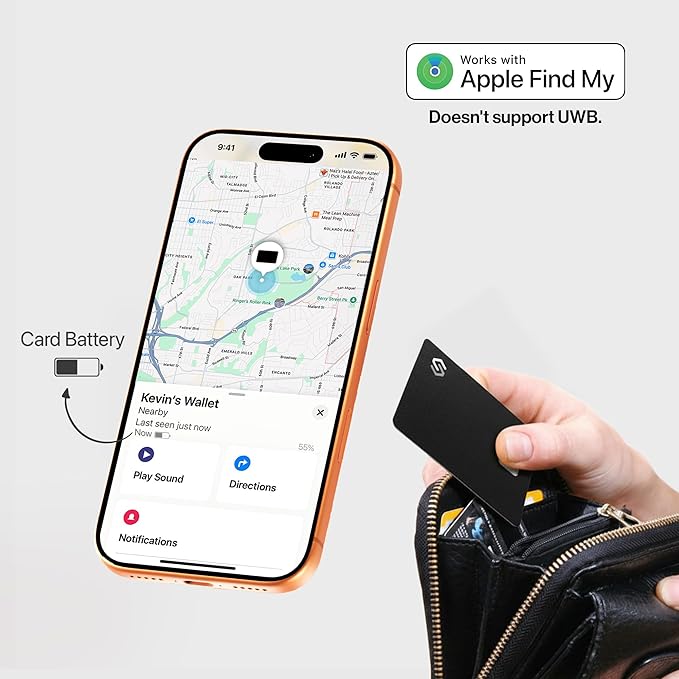 SPOTMINDERS Apple MFi Certified Credit Card Wallet Tracker PRO 4-Pack (iOS Only) Works with Apple Find My Tracking Card for Wallet Rechargeable Tag IP68 0.07in Slim iPhone Item Finder for Tags Luggage