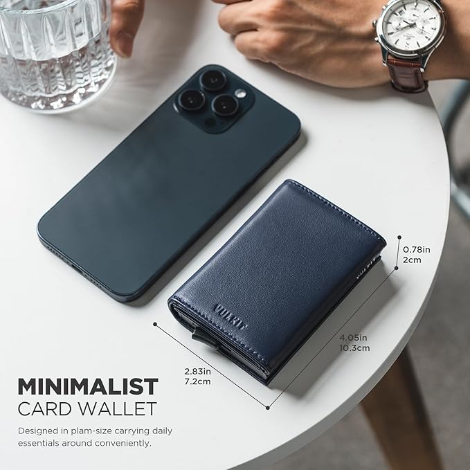 VULKIT Pop up Card Wallet Minimalist Cash Wallets RFID Blocking Leather Smart Credit Card Holder with ID window for Men