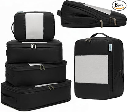 6-Pack Large Compression Packing Cubes for Travel - Lightweight Compression Packing Cube Set, Water-Resistant Luggage Organizer Bags & Suitcase Organizers, Travel Cubes for Carry-On, Checked Luggage