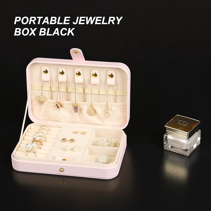Small Jewelry Box, Travel Jewelry Case Portable Jewelry Boxes for Women, 2-Layer Mini Jewelry Travel Organizer, Gift for Women Girls,Pink B
