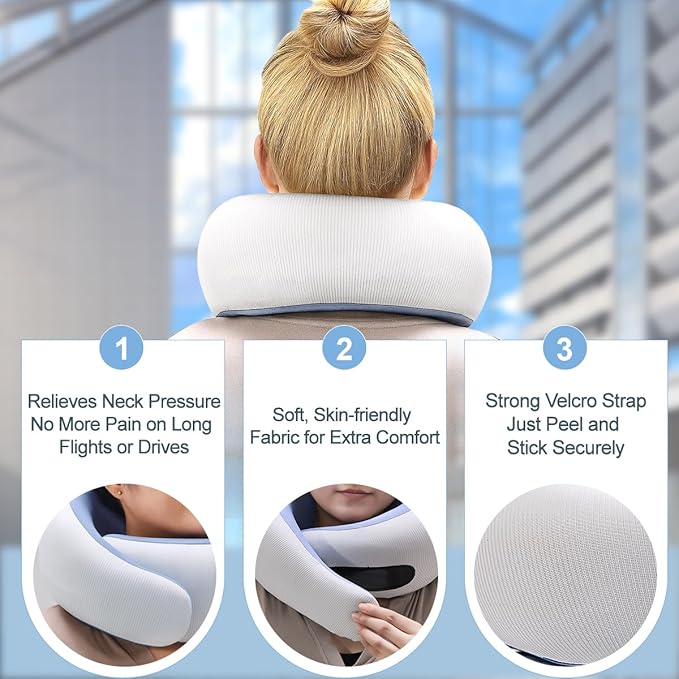 Neck Pillow for Traveling,Travel Neck Pillow for Airplanes,Cooling Fabric,100% Pure Memory Foam,Neck Pain Relief,Ergonomic Support for Long Flight (Small Size)(Blue, Compact Size-(Petite Fit))
