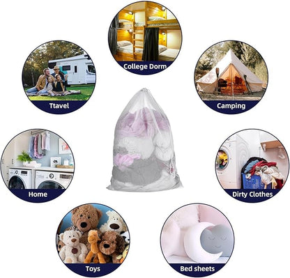 6 Pack Mesh Drawstring Laundry Bag 24" X 36" Mesh Laundry Bags Large for Washing Machine, Sturdy White Net Laundrys Bag for Factory, University, Dormitory, Travel and Apartment Dweller