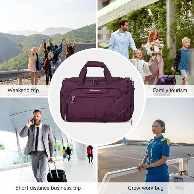 Hanke Carry On luggage Bags for Travel, Large Foldable Duffle Bag for Travel, Softside Lightweight Travel Bag Carry On Bags for Airplanes Women, Travel Tote Bags for Women Men.（Purple）