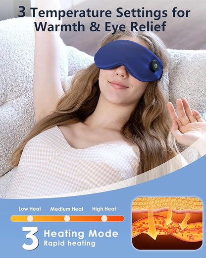 Heated Eye Mask for Dry Eyes & Stye Relief, 100% Mulberry Silk Sleep Mask with 3 Heat Levels & Auto-Off, Rechargeable & Washable Warm Eye Compress, Graphene Wireless Heating Pad for Travel & Gifts