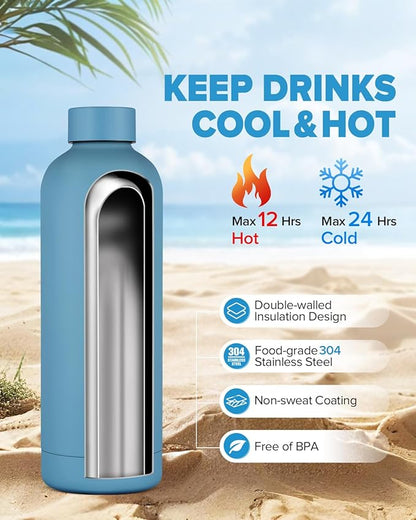 Insulated Water Bottle with Lid, 25 oz Reusable Leak-Proof Metal Stainless Steel Water Bottles for Travel, Sports, Gym, Outdoor (Sky Blue)