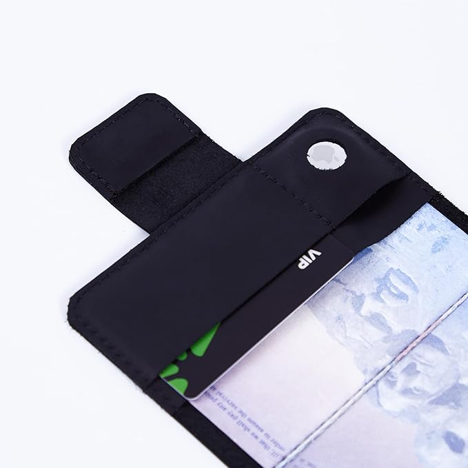 Leather Passport Holder for Travel - Black Passport Cover for Men Compatible with Airtag Passports Wallet with Card Slots & Note Compartment, Magnetic Closure, Genuine Leather, Vintage Black
