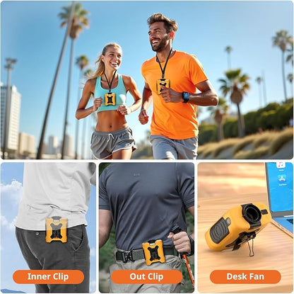 Portable Waist Fan 10000mAh Portable Waist Fan 18000RPM With Max 12H Working Time 5 Speeds adjustment with LED flashlight and Charging display Cooling for Outdoor Jobsite and etc(Yellow)