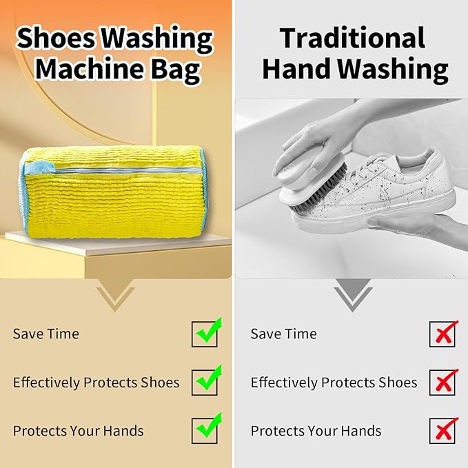 2Pcs Reusable Shoe Cleaning Bag, Yellow Mesh, Polyester, Laundry Bags, Zipper Closure, XX-Large, Modern, Hangable, Scratch Resistant, 2 Count