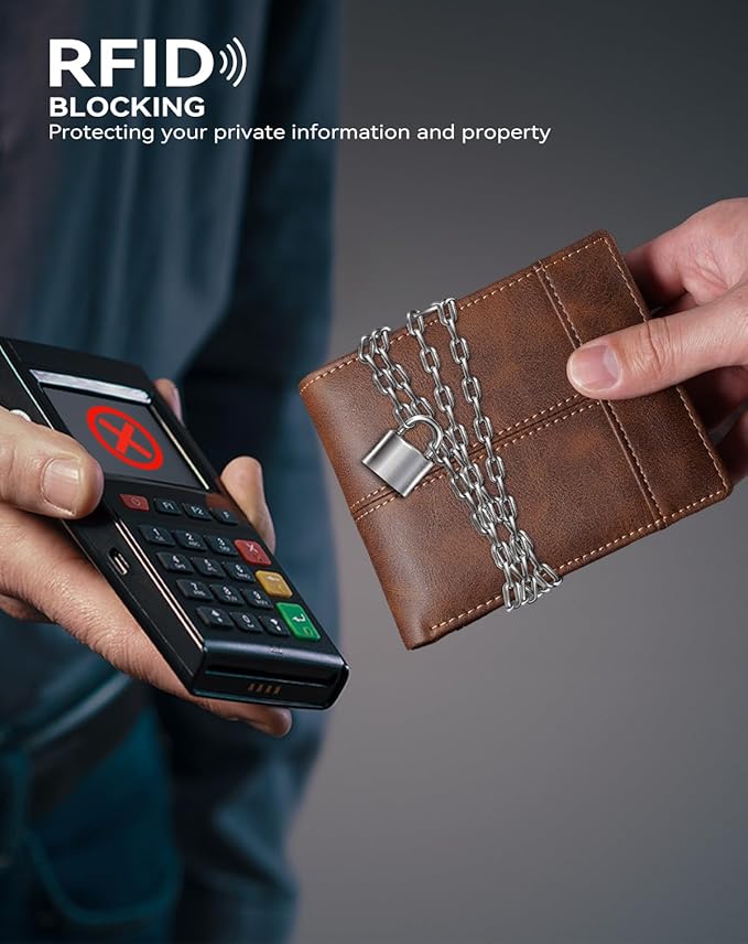 Swallowmall Leather Wallet for Mens Genuine Leather RFID Blocking Bifold Wallets with 2 ID Windows 13 Card Slots