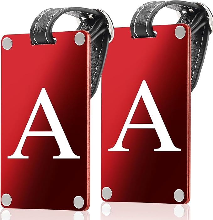 Premium 3-Layer Aluminum Luggage Tags by Fortuna - Easy to Claim, Laser-Engraved, Plastic-Free, and Eco-Friendly Luggage Tag Holders, 2-Pack, Red (A)