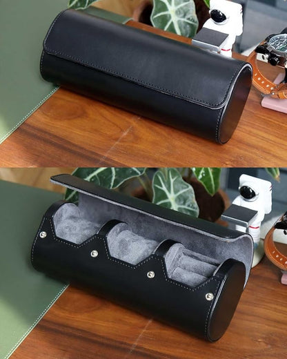 Travel Case for Watch and Cufflinks - PU Leather Organizer, Men's Storage Box, Portable Roll Set for 2 Watches - Gift