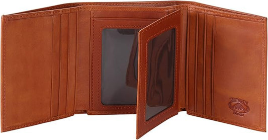 Stealth Mode Leather Trifold RFID Wallet For Men With Flip Out ID Holder (Light Brown)