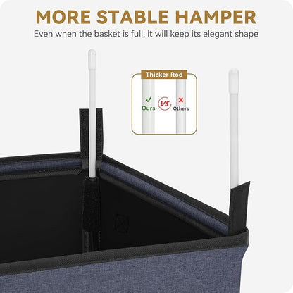 SOLEDI Slim Laundry Hamper with Lid, Narrow Laundry Basket with Removable Bags, Dirty Clothes Hamper with handle, Small Hamper perfect for Laundry room, Bathroom, Bedroom, Small spaces. 70L Navy Blue