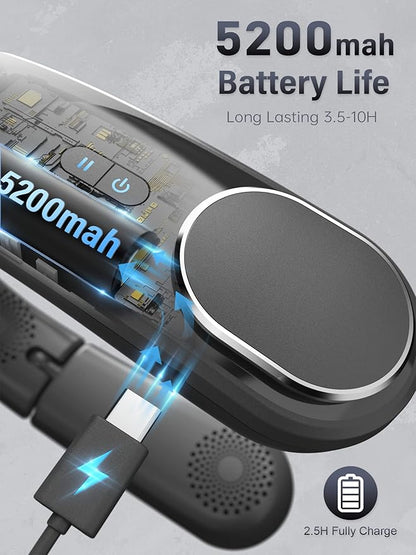 ChillGo Neck Fan - 4 Turbo Foldable Portable Fans - Personal Bladeless Fan 5200mAh with Strong Airflow, Neck Fans that Blow Cold Air with 4 Vent Small Mini Fans Wearable Cooling Fan for Travel Outdoor