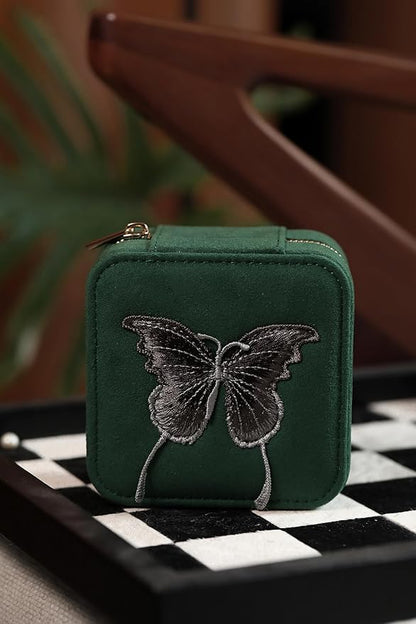 S.Leaf Travel Jewelry Organizer Boxes for Women Small Portable Necklace Earrings Bracelet Rings Travel Case Best Friend Birthday Gifts for Women Trendy (Butterfly_Green_Gray)