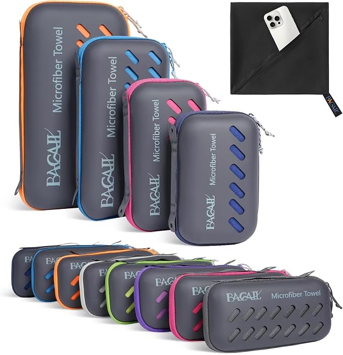 BAGAIL Camping Towel with EVA Case, Compact & Ultra Soft Microfiber Travel Towel - Super Absorbent & Lightweight Quick Dry Towels for Sports, Beach, Gym, Backpacking, Hiking and Yoga