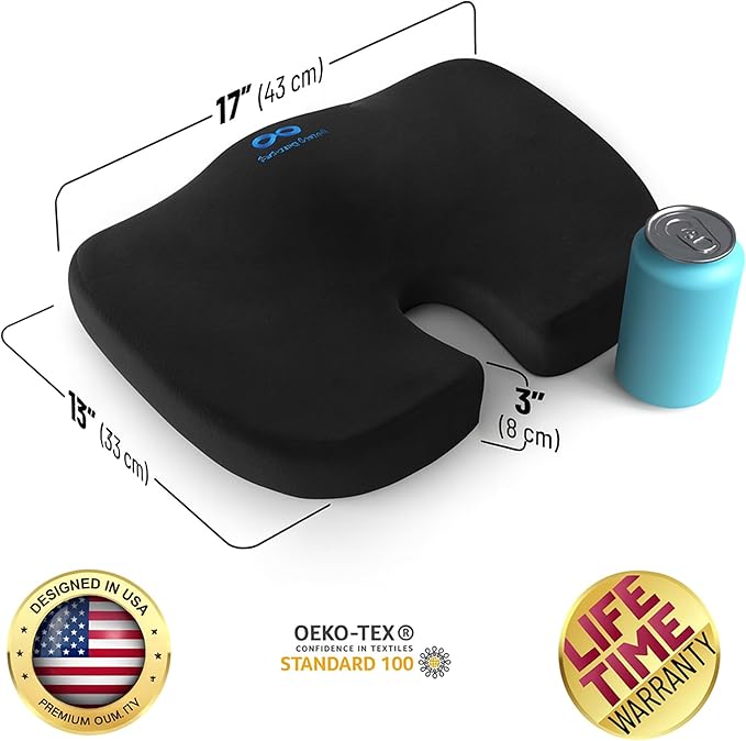 Everlasting Comfort Doctor Recommended Memory Foam Seat Cushion for Office Chairs & Car - Ergonomic Office Desk Accessories - Cushions for Tailbone Pain Relief, Sciatica & Back Support Pillow