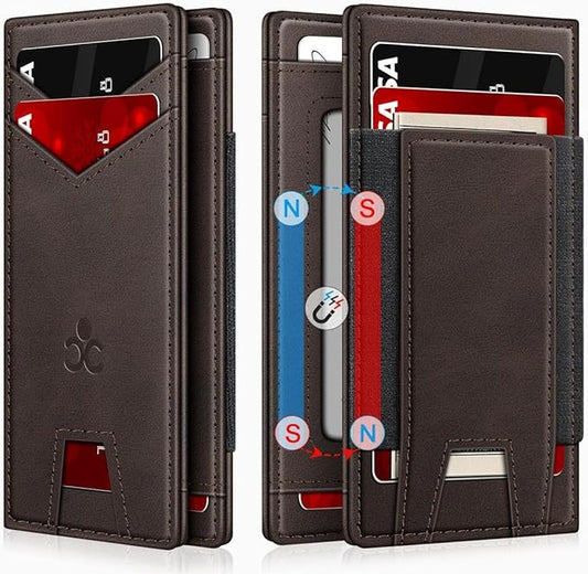 Wallet for Men Slim Leather Wallets for 9-13 Cards, RFID Blocking Thin Card Holder Wallet with ID Window & Stretchable Cash Slot, Minimalist Bifold Small Wallet for Front Pocket, Birthday Gift for Men